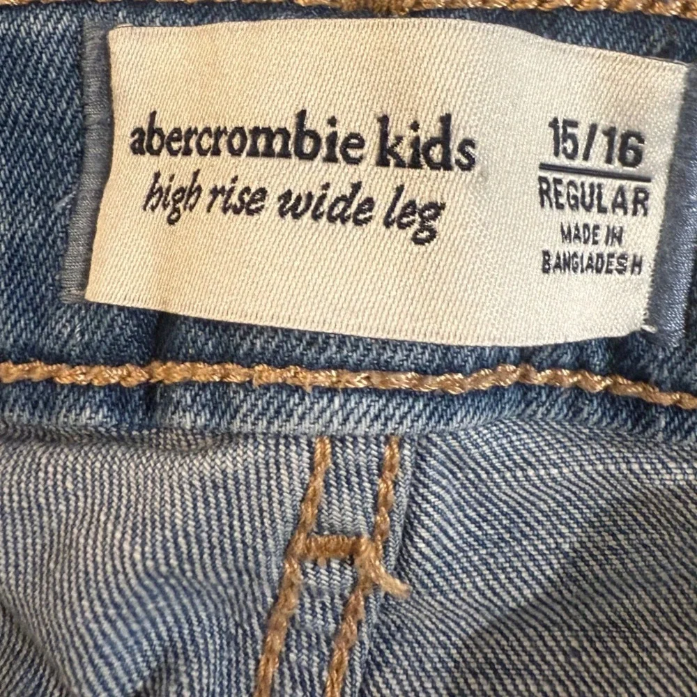 Abercrombie Kids Girls High Rise Wide Leg Jeans Braided Side Trim Blue Sz 15/16